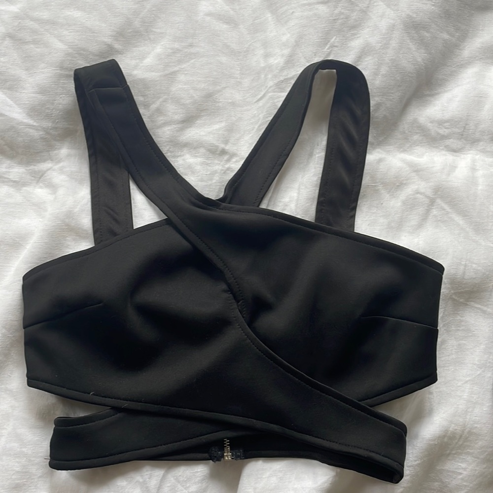 Never worn black straps crop top